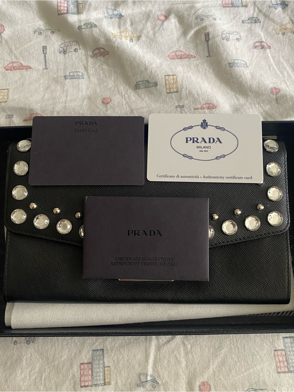 Prada Black Studded Saffiano Leather Wallet